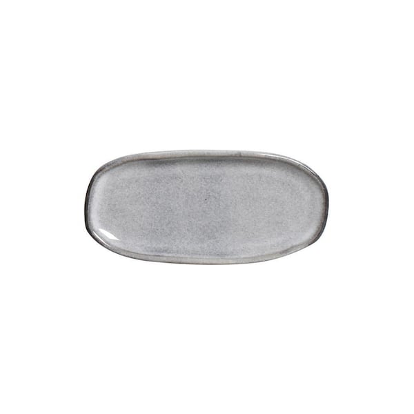 6.49 in. Dust Gray Stoneware Shallow Oval Platter Organic (Set of 4)