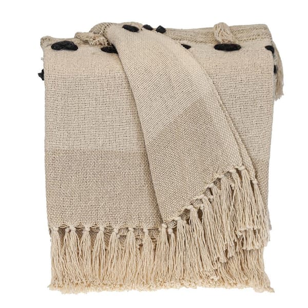 Transitional Herringbone Beige Rectangle 50 in. x 60 in. Throw Blanket