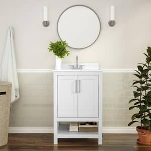 24 in. W x 19 in. D x 38 in. H Bathroom Vanity in White with White Stone Top