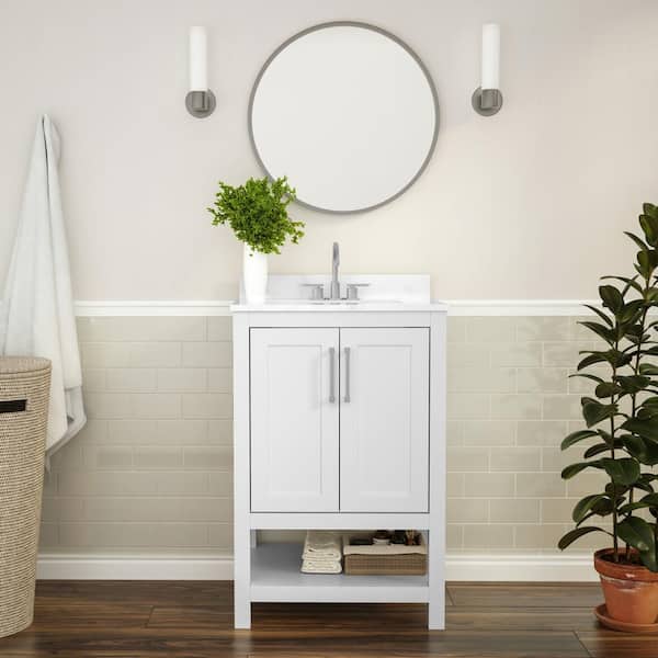 Carnegy Avenue 24 in. W x 19 in. D x 38 in. H Bathroom Vanity in White with White Stone Top