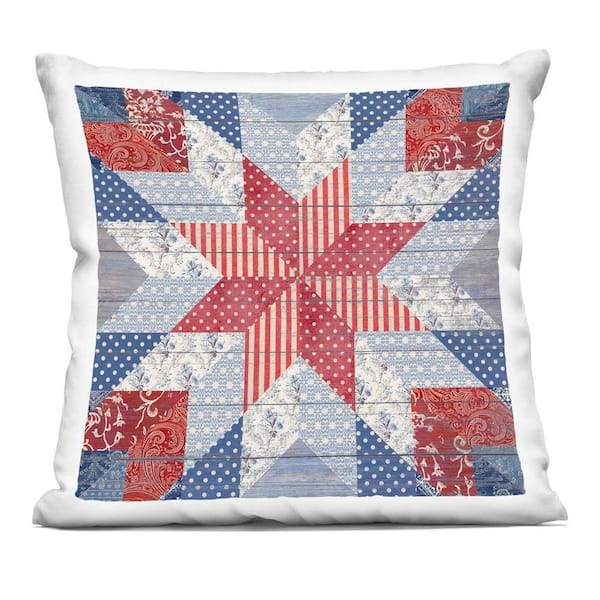 Patriotic Quilt Pattern Red Abstract Polyester 18 in. x 18 in. Throw Pillow