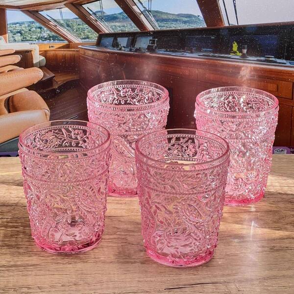 SANFANGIE 13 oz. Acrylic Pink Drinking Glasses(Set of 4) HD-DW83-E