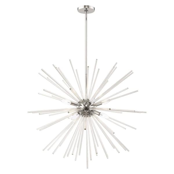 AVIANCE LIGHTING Delano 8-Light Polished Chrome Starburst Pendant Chandelier with Clear Glass Rods