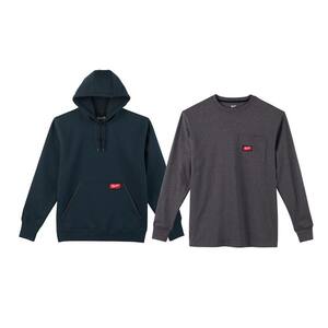 Men's 2X-Large Blue Heavy-Duty Cotton/Polyester Long-Sleeve Hoodie and Men's 3X-Large Gray Long-Sleeve Pocket T-Shirt