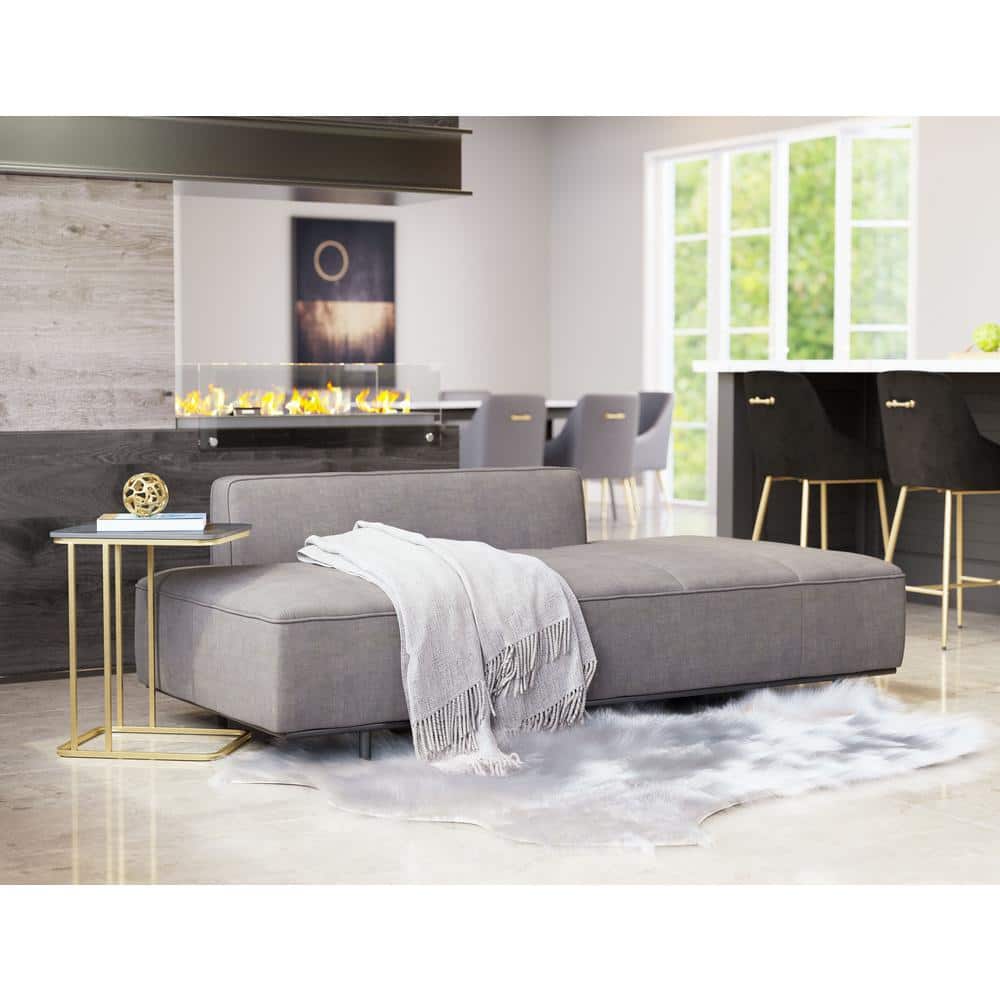 Gray Faux Leather Armless Sleeper Sofa with Metal Legs