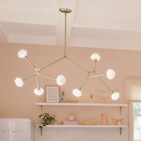 Cassius 61.25 in. 8-Light Champagne Bronze Soft Modern Dining Room Convertible Chandelier with Opal Glass