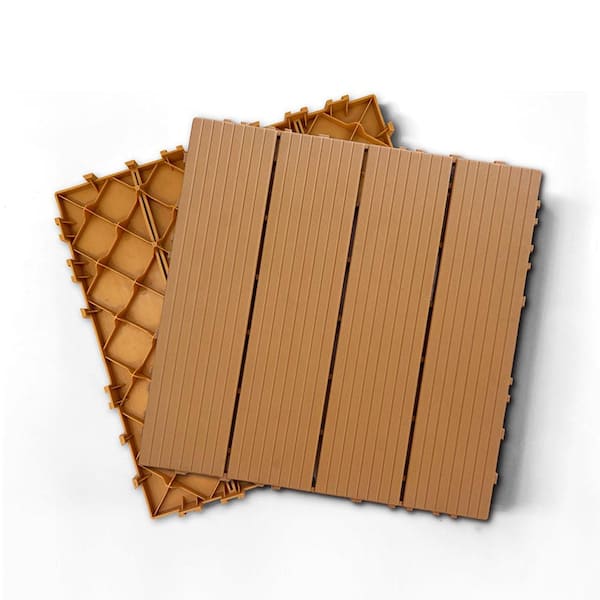 Afoxsos 1 ft. x 1 ft. Plastic Composite Deck Tile Set, All-Weather Easy to DIY and Maintain, Wood Brown (35-Pack)