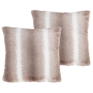 Gray and White 17 in. L x 17 in. W Faux Rabbit Fur Throw Pillow (Set of 2)