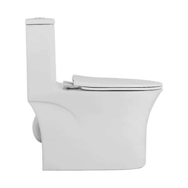1-Piece 1.1/1.60 GPF Powerful Dual Flush Elongated Toilet in Glossy White CUPC Certified Seat Included