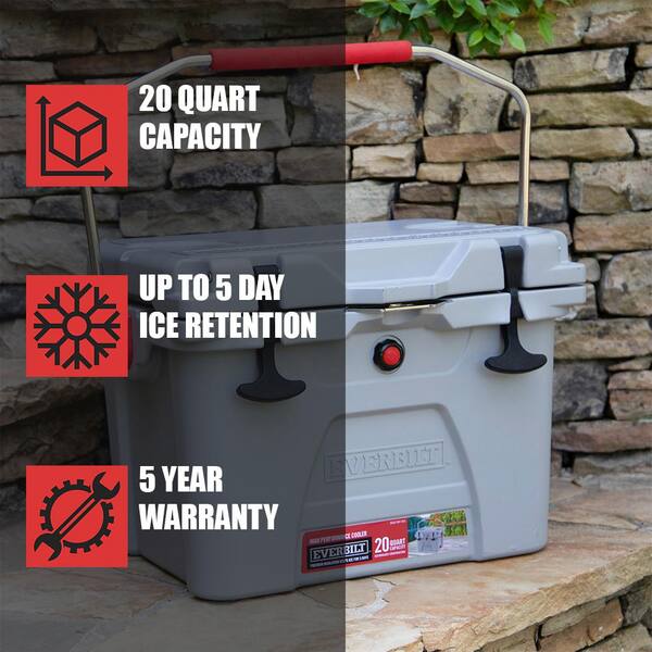 Everbilt Cooler Lockable Lid High Performance Rotomolded Durable Gray 20 Qt