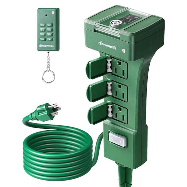 Power Stake Timer With Photocell Sensor, 6FT Extension Cord, 6-Grounded Outlets For Halloween, Christmas Decor Lights