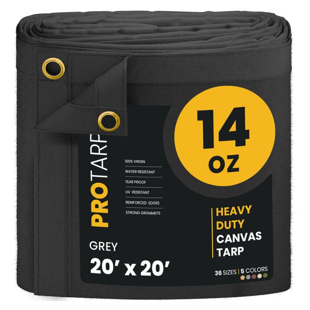 PROTARP Heavy Duty 14 OZ Water Resistant Canvas Tarp, UV Resistant Tarpaulin Cover Grey 20 ft. x 20 ft. PT-301-20X20 - The Home Depot PROTARP Heavy Duty 14 OZ Water Resistant Canvas Tarp, UV Resistant Tarpaulin Cover Grey 20 ft. x 20 ft. PT-301-20X20 - The Home Depot