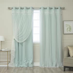 Mint Fringed Border Solid Grommet Room Darkening Curtain - 52 in. W x 84 in. L (Set of 2)