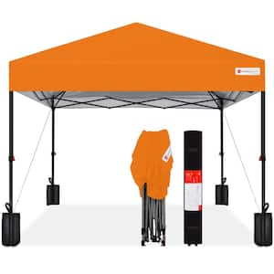 8 ft. x 8 ft. Orange Pop Up Canopy w/1-Button Setup, Wheeled Case, 4 Weight Bags