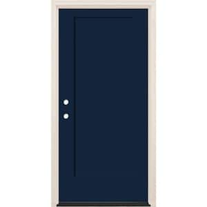 36 in. x 80 in. 1 Panel Right-Hand Indigo Painted Fiberglass Prehung Front Door w/4-9/16 in. Frame and Bronze Hinges