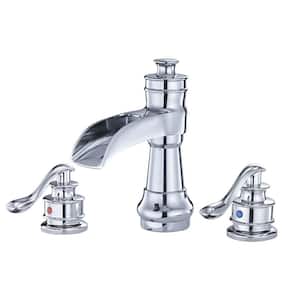 8 in. Widespread Double Handle Waterfall Bathroom Faucet 3 Hole Bathroom Sink Laundry Faucets in Polished Chrome
