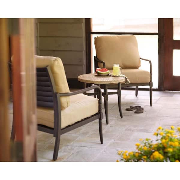 Hampton Bay Madison 3-Piece Patio Chat Set with Textured Golden Wheat Cushions-DISCONTINUED