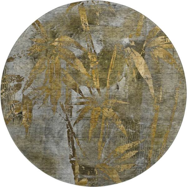 Mayfield Premium Machine Washable Abstract AMF2222 Pewter 8 ft. x 8 ft. Round Rug