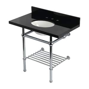 Templeton 36 in. Granite Console Sink with Brass Legs in Black Granite Polished Chrome