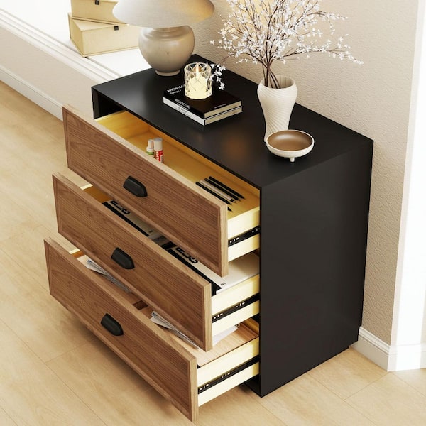 THE RIGHT PATH Black/Brown 3 Drawers 31.49 in. Chest of Drawers