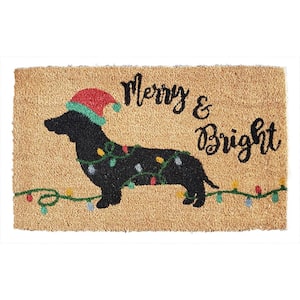 Merry and Bright Dachshund 17.7 in. x 29.5 in. Coir Door Mat with PVC Vinyl Backing