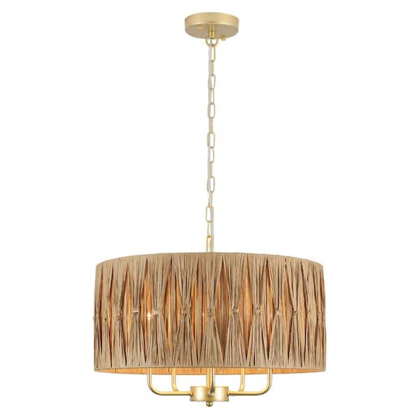 ADSENSTY 5-Light Gold Bohemian Chandelier Drum Pendant Light for Bedroom, Foyer
