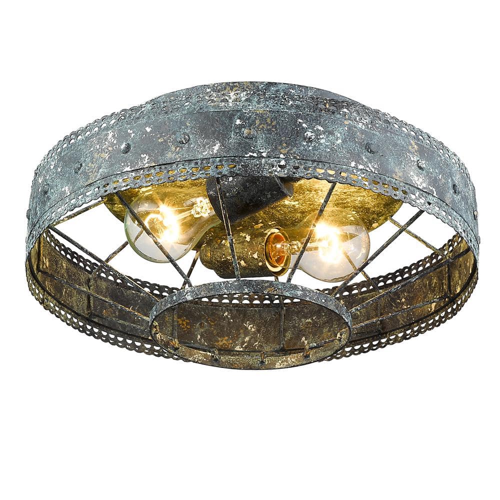 Ferris 14'' Blue Verde Patina Rustic Flush Mount Light