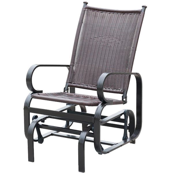 Patio Post 1-Person Dark Brown Aluminum Frame Wicker Outdoor Single Glider
