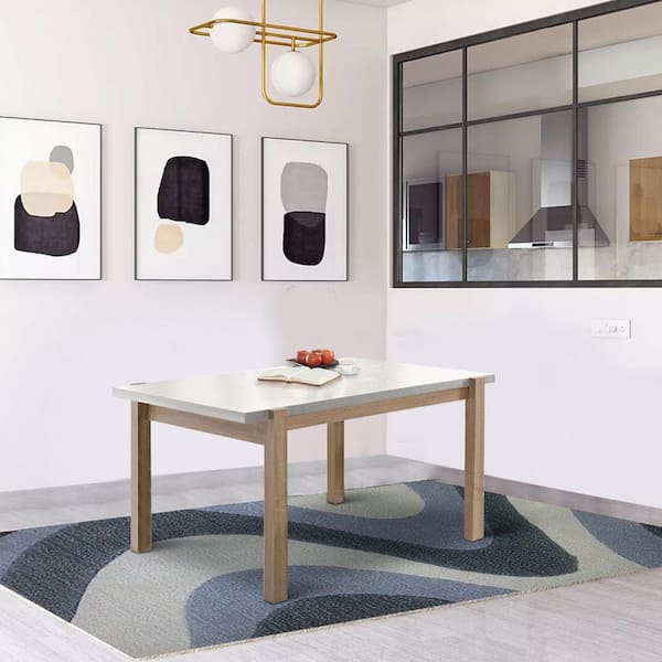 Benjara 30 in. H Rectangular White and Brown Wooden Dining Table with Straight Legs