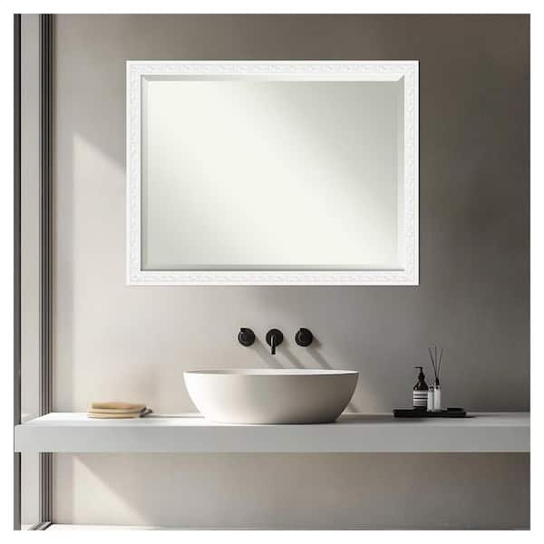 Bethany White 20 in. x 26 in. Beveled Traditional Rectangle Wood Framed Bathroom Wall Mirror