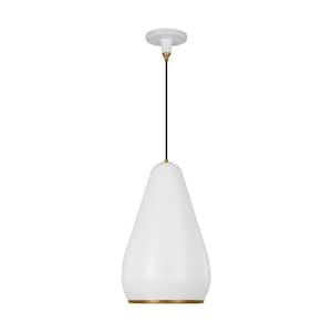Clasica 13.375 in. W x 17.5 in. H 1-Light Matte White Small Pendant Light with Steel Shade, No Bulbs Included