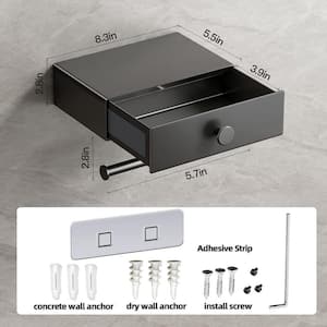 Matte Grey Stainless Steel Toilet Paper Holder with Shelf Black Wipes Dispenser, Drawer Adhesive Wall Mount for Bathroom