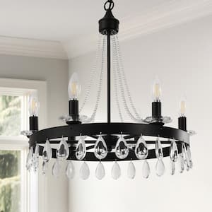 6-Light Black Crystal Candle Empire Chandelier for Dining Room Living Room with No Bulbs Included