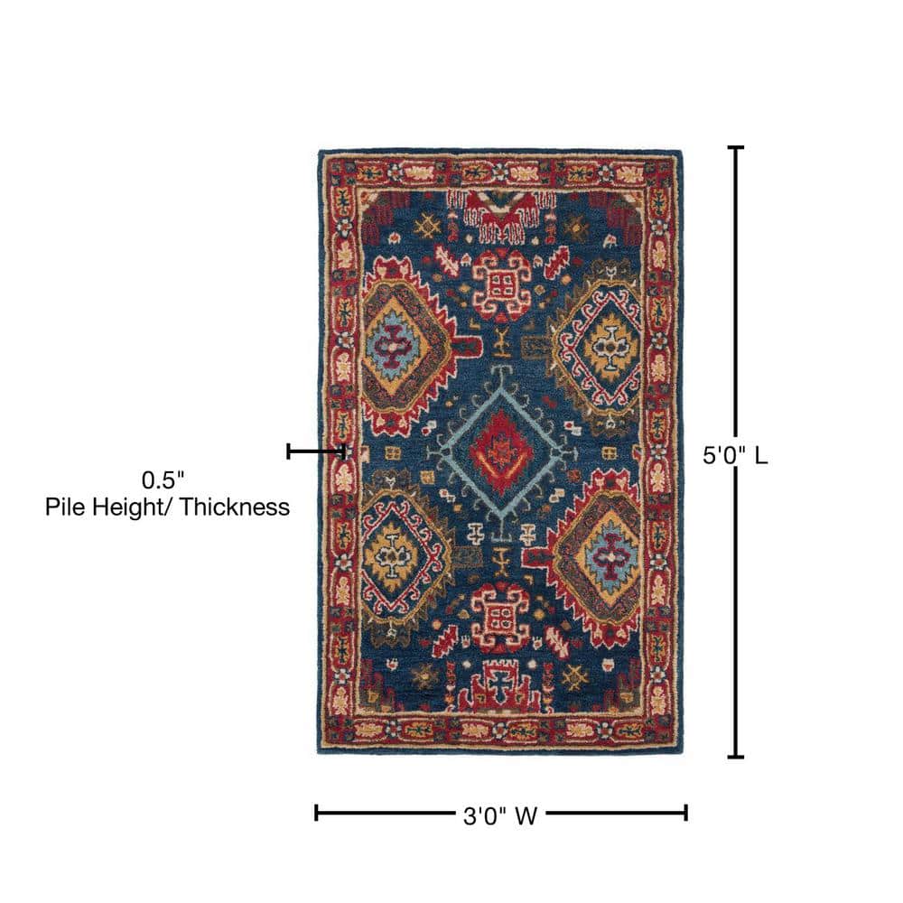 Heritage Navy and Red Hand-Tufted Wool Area Rug 3'x5'
