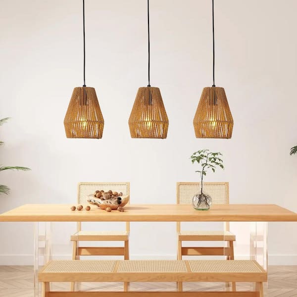 Sunpez 6.5 in. W Set of 3 Rustic Pendant Light Adjustable Height Brown Ceiling Lamp for Kitchen Island, E26, No Bulbs Included