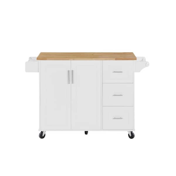 Unbranded White Kitchen Cart Cabinets Drop Leaf Countertop Kitchen Island Table with Storage Cabinet and Tower Rack