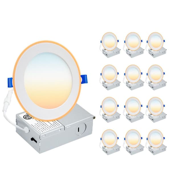 12-Pack 5/6 in. 5CCT Selectable LED Recessed Ceiling Light with Night Light Dimmable Indoor Canless Downlight,1050-Lumen