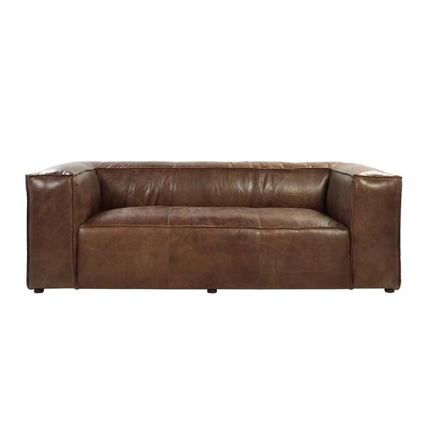 98 in. W Square Arm Leather Straight Sofa in Brown LC-952236