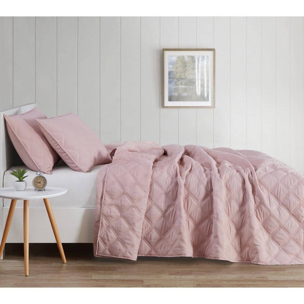 Blush Microfiber Overfilled Lattice Quilt Full Set