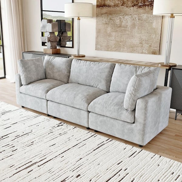 Modern Deep Seat 101 in. Square Arm Chenille Modular Sofa 3 Seater Cloud Couch with Detachable Covers for Office in Gray