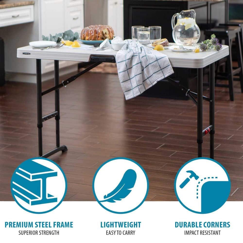 4-Foot Adjustable Height Almond Plastic Folding Table