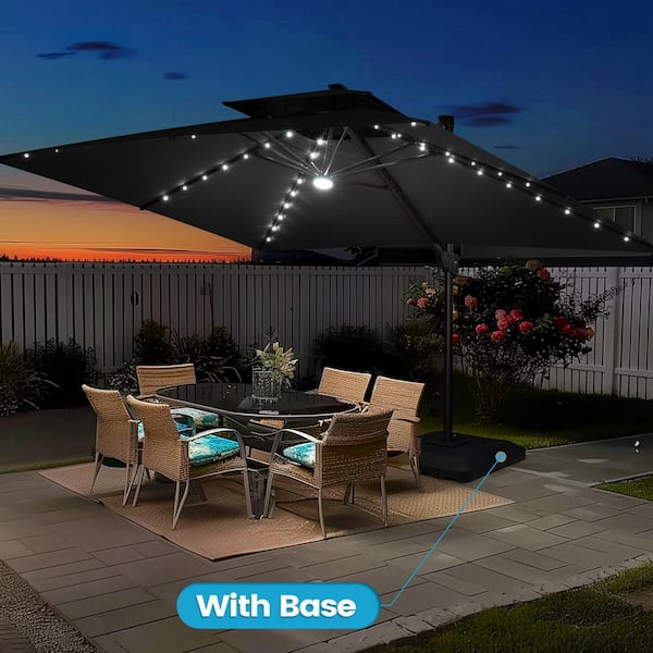 13 ft. x 10 ft. LED Rectangular Swivel Double Cantilever Patio Umbrella in Black with 220 lb. Base