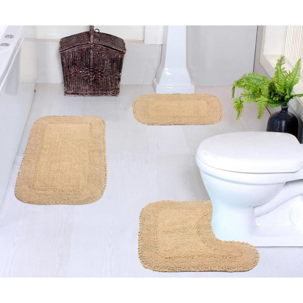 HOME WEAVERS INC Radiant Collection 100% Cotton Bath Rugs Set, 3-Pcs Set with Contour, Linen