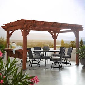 Ashland 10 ft. x 14 ft. All Cedar Wood Outdoor Pergola Shade Structure with Bar and Electric