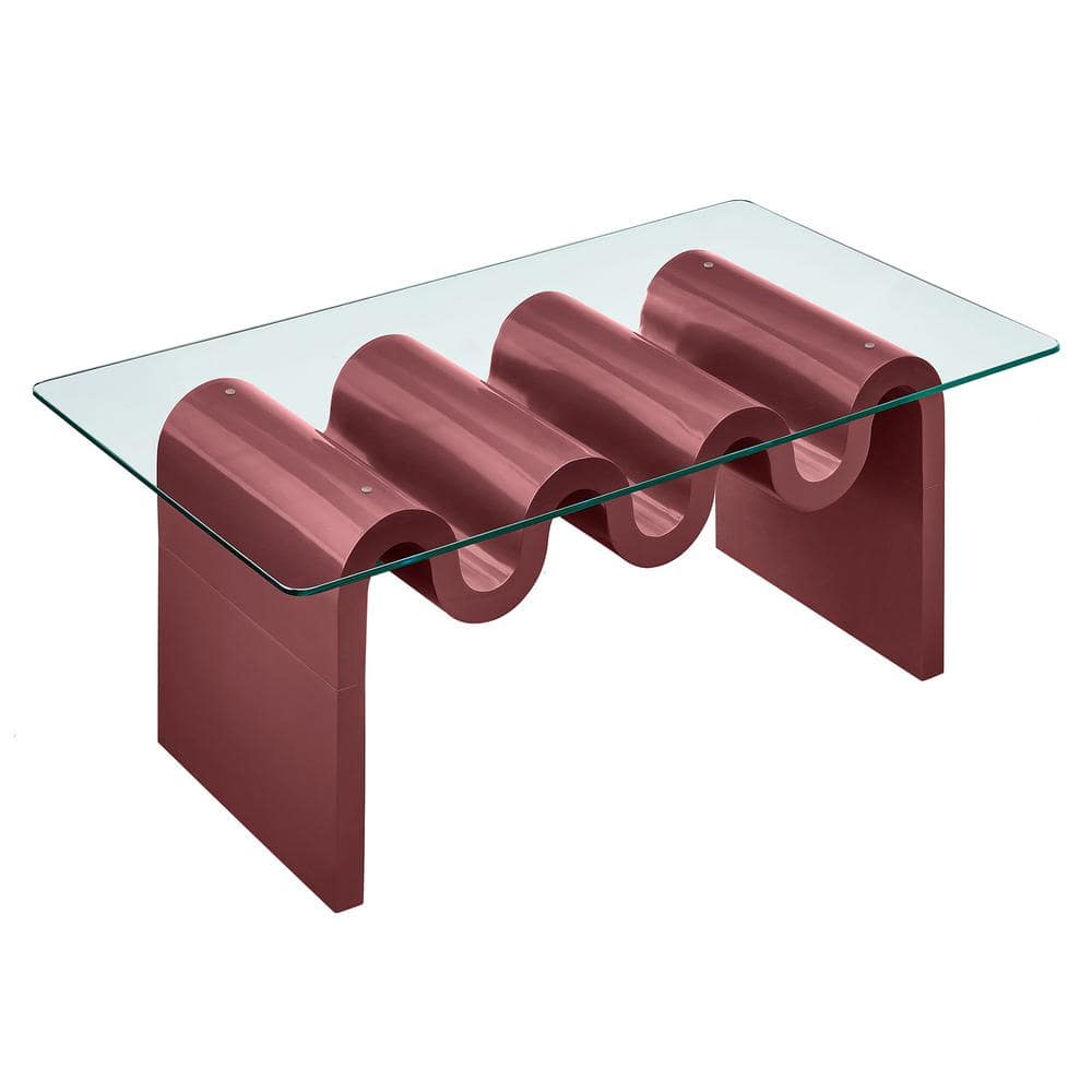 Ondine Spiced Apple Wood and Glass Retro Coffee Table