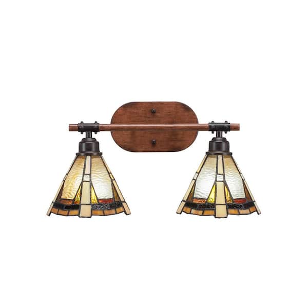 Unbranded London 18 in. 2-Light Painted Wood-Look Metal and Dark Granite Vanity Light