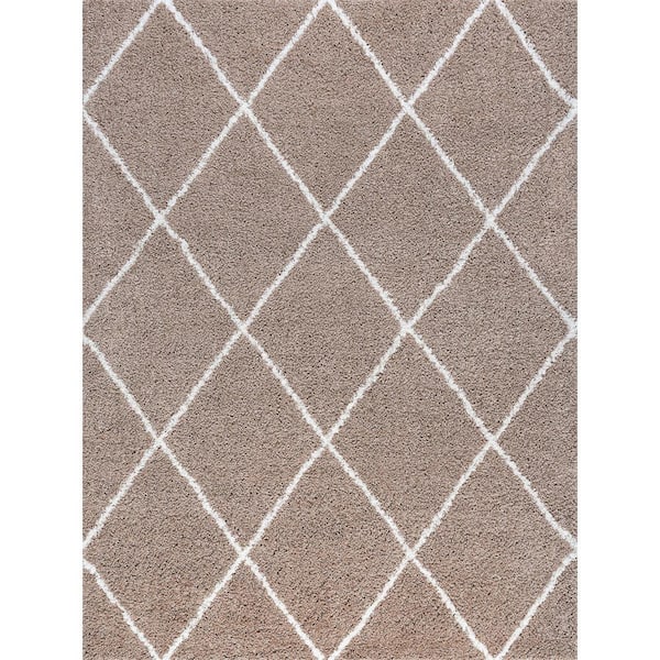 Tayse Rugs Jersey Shag Diamond Tan 9 ft. x 12 ft. Indoor Area Rug