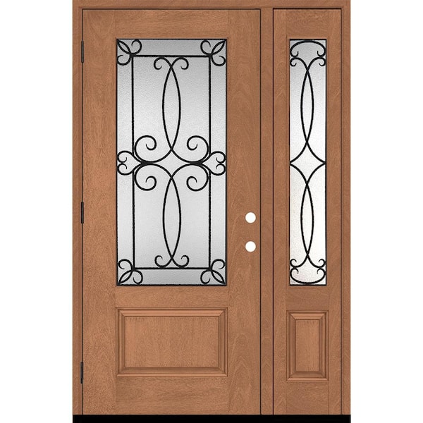 Steves & Sons Regency 51 in. x 80 in. 3/4-Lite Georgian Decorative Glass RHOS Autumn Mahogany Fiberglass Prehung Front Door 12 in. SL