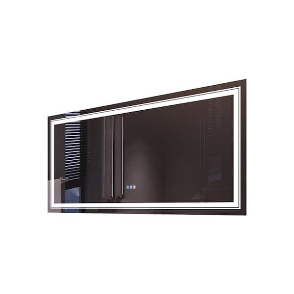 Heemli 60 in. W x 28 in. H Rectangular Frameless LED Light and Anti-Fog Wall Bathroom Vanity Mirror