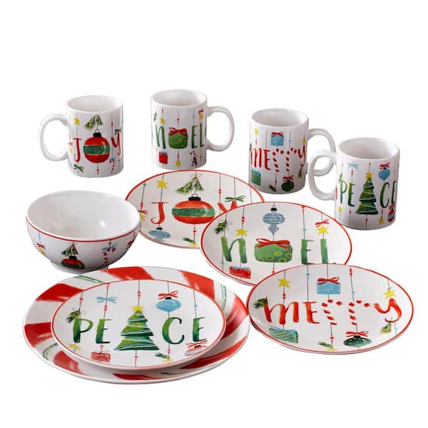 American Atelier Peppermint 16-Piece Holiday Multi Porcelain Dinnerware Set (Service for 4)